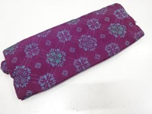 アンティーク　斜め格子に花模様　着尺反物